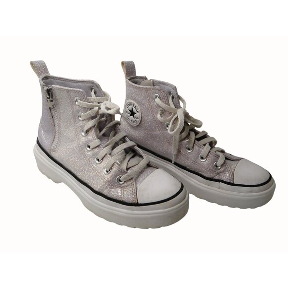 Converse Other - Converse All Star Hi Top Sneakers Zippered Kids Pink Sparkle Sz 5